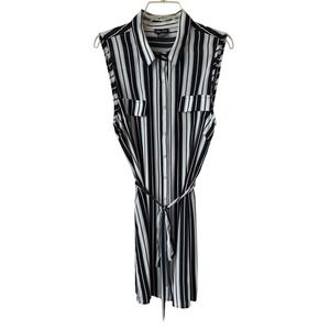 City Chic Sleeveless Stripe Shirt Dress Cinched Belted Waist Collared Office 18